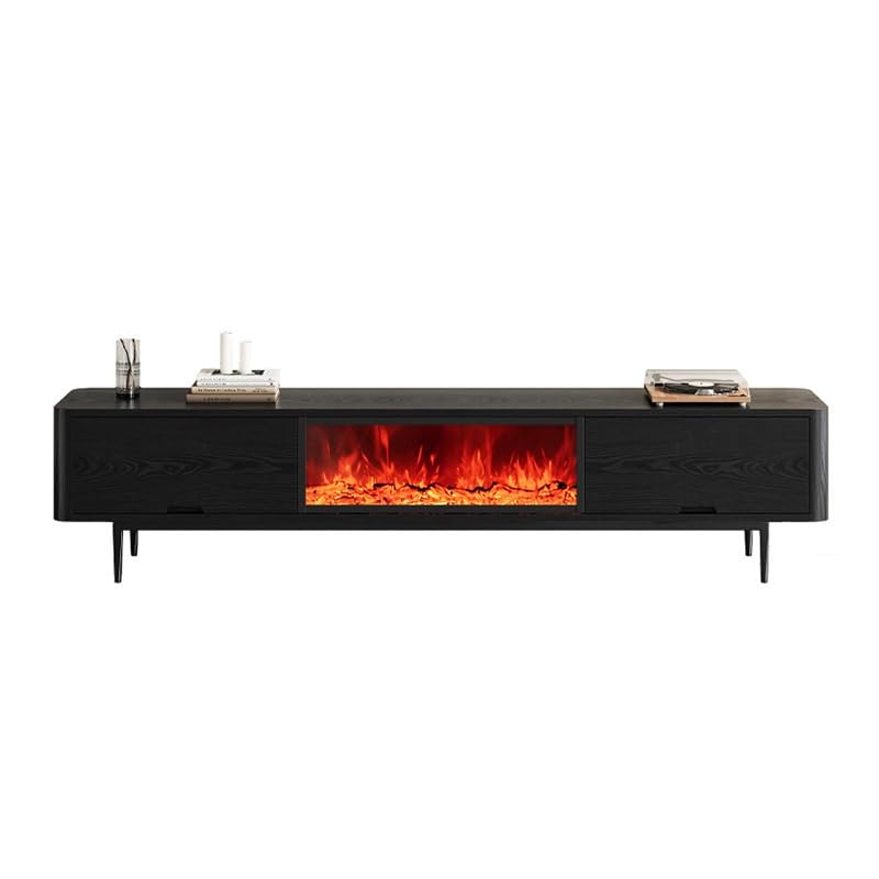 70"/80" TV Stand with Electric Fireplace, Wooden Media Console & Simulated Flame Effect