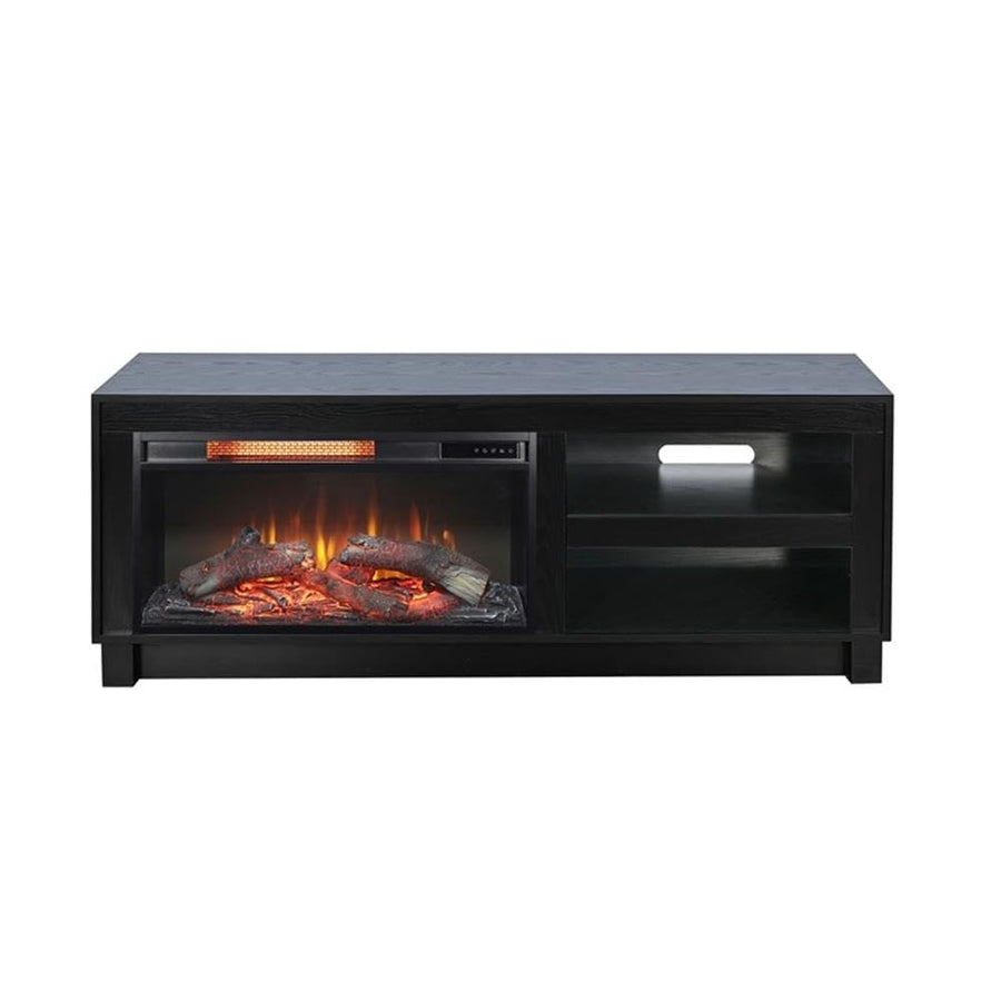 70" Solid Wood Media Console with Electric Fireplace, Glass Doors & Infrared Quartz Heater