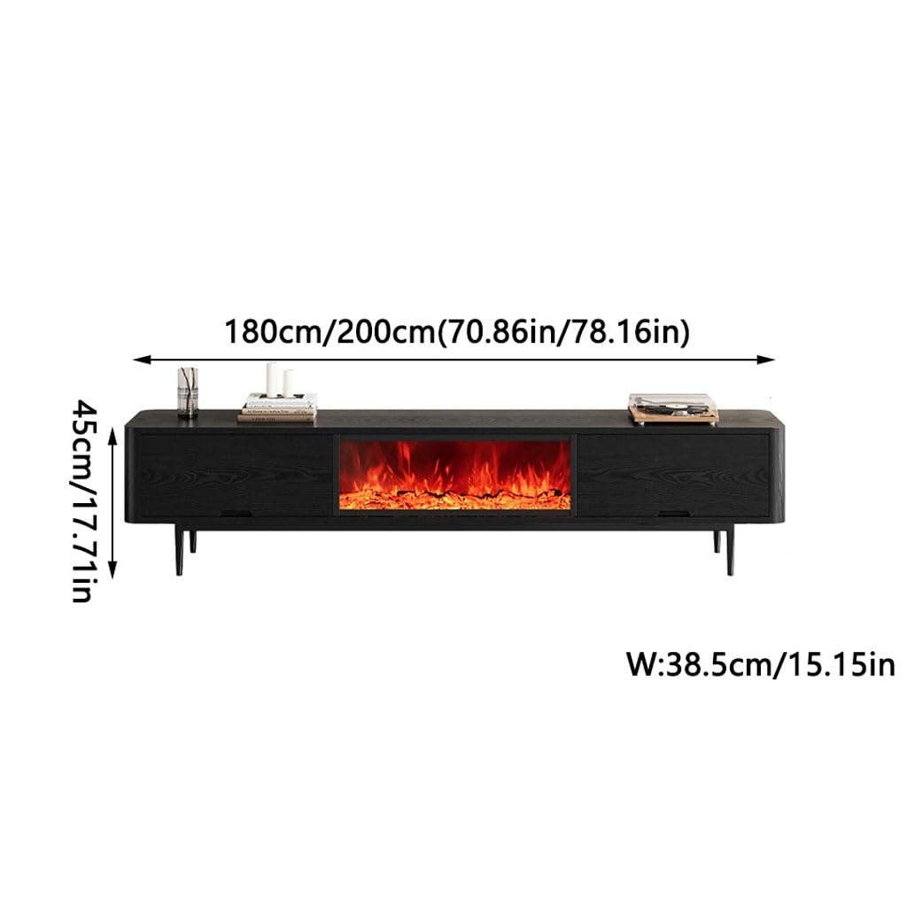 70"/80" TV Stand with Electric Fireplace, Wooden Media Console & Simulated Flame Effect