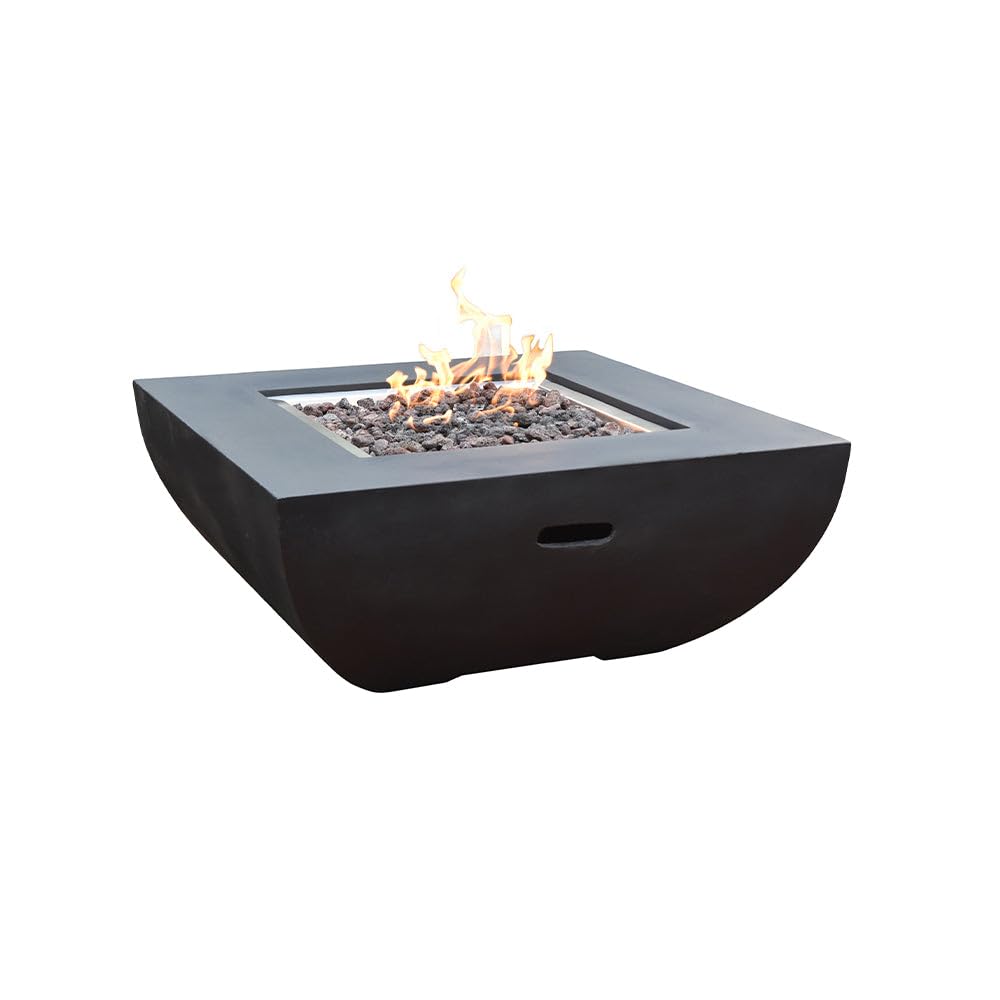 Square Outdoor Fire Pit Table with Canvas Cover & Lava Rocks for Patio and Backyard Use