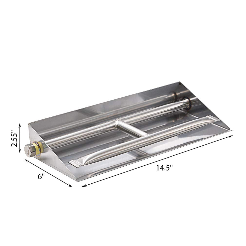 Stainless Steel Fireplace Log Grate with Dual Burner Pan & Natural Gas Connection Kit
