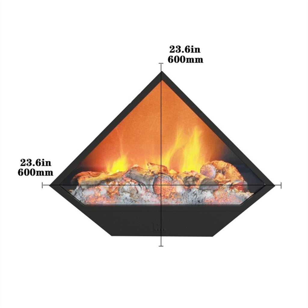 Triangular Steel Electric Fireplace with LED Realistic Flame, Decorative No-Heat Design
