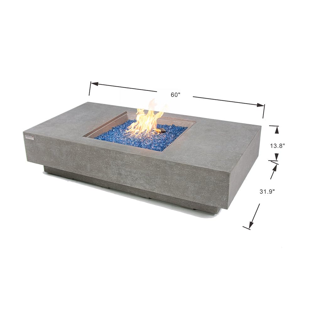 60" Concrete Fire Pit Table with Fire Glass for Patio, Garden & Outdoor Heating