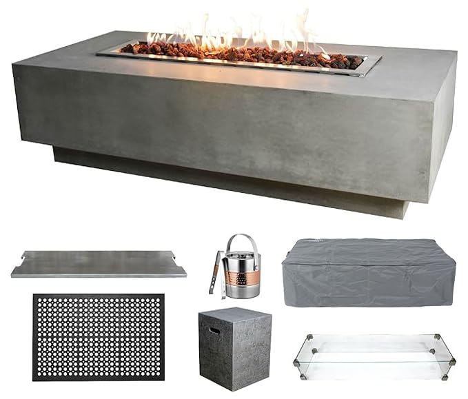 Square Outdoor Fire Pit Table with Canvas Cover & Lava Rocks for Patio and Backyard Use