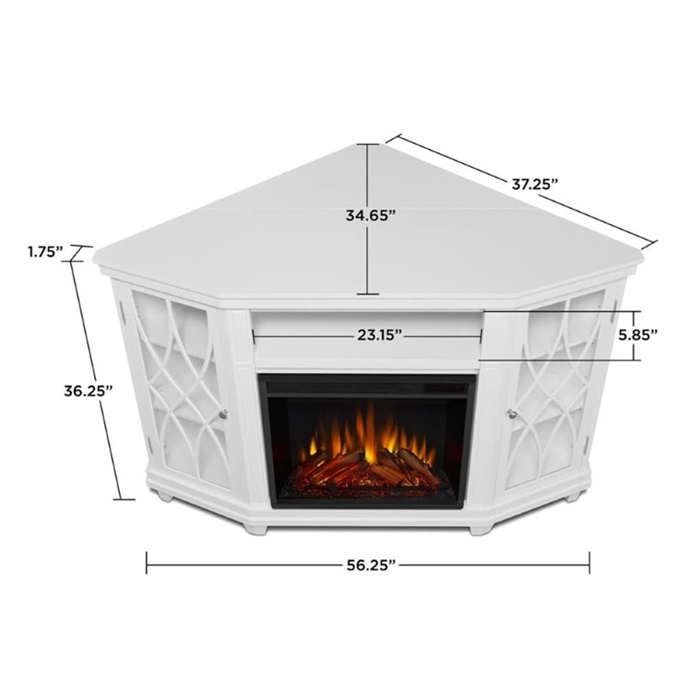 Solid Wood Corner Fireplace TV Stand with Remote Control, Adjustable LED Flame & 1500W Heater