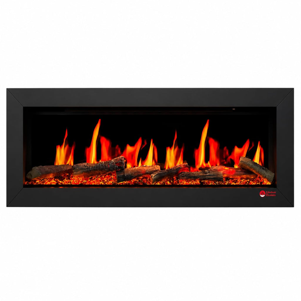 Ultra-Slim Electric Fireplace with Multi-Flame LED, Driftwood Logs, River Rocks & App Control 45"