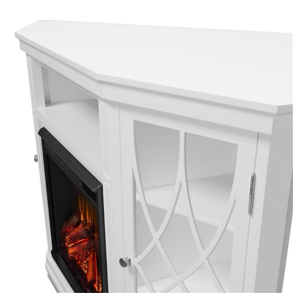Solid Wood Corner Fireplace TV Stand with Remote Control, Adjustable LED Flame & 1500W Heater