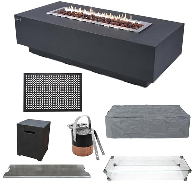 Square Outdoor Fire Pit Table with Canvas Cover & Lava Rocks for Patio and Backyard Use