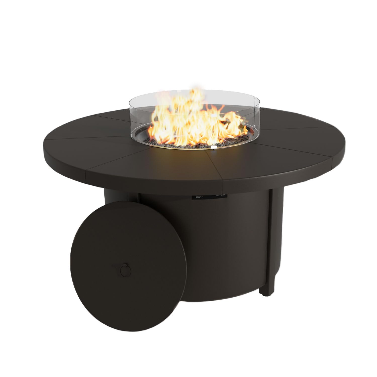 48" Round Propane Fire Pit Table with Glass Wind Guard, 55,000 BTU & Lava Rocks Included