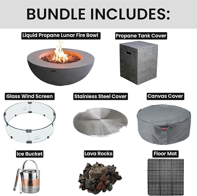 42" Concrete Fire Pit Bowl with Electronic Ignition, Lava Rock & Canvas Cover