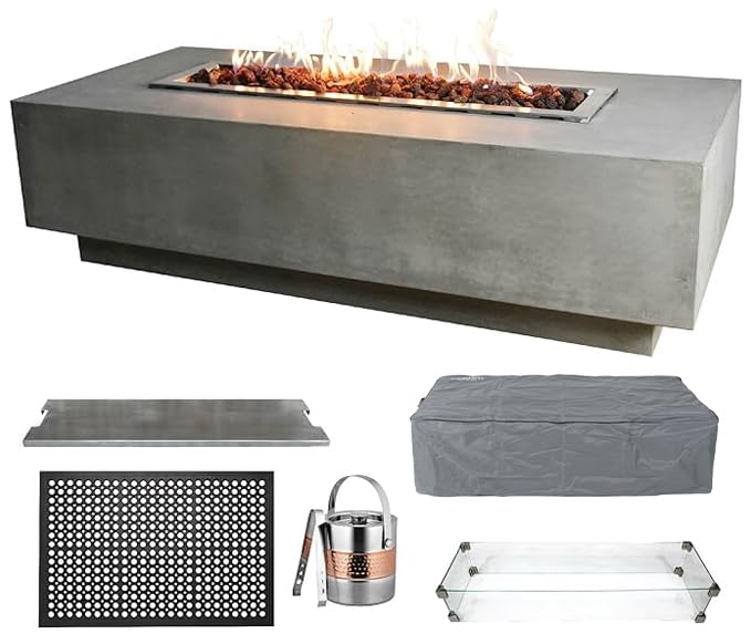 Square Outdoor Fire Pit Table with Canvas Cover & Lava Rocks for Patio and Backyard Use