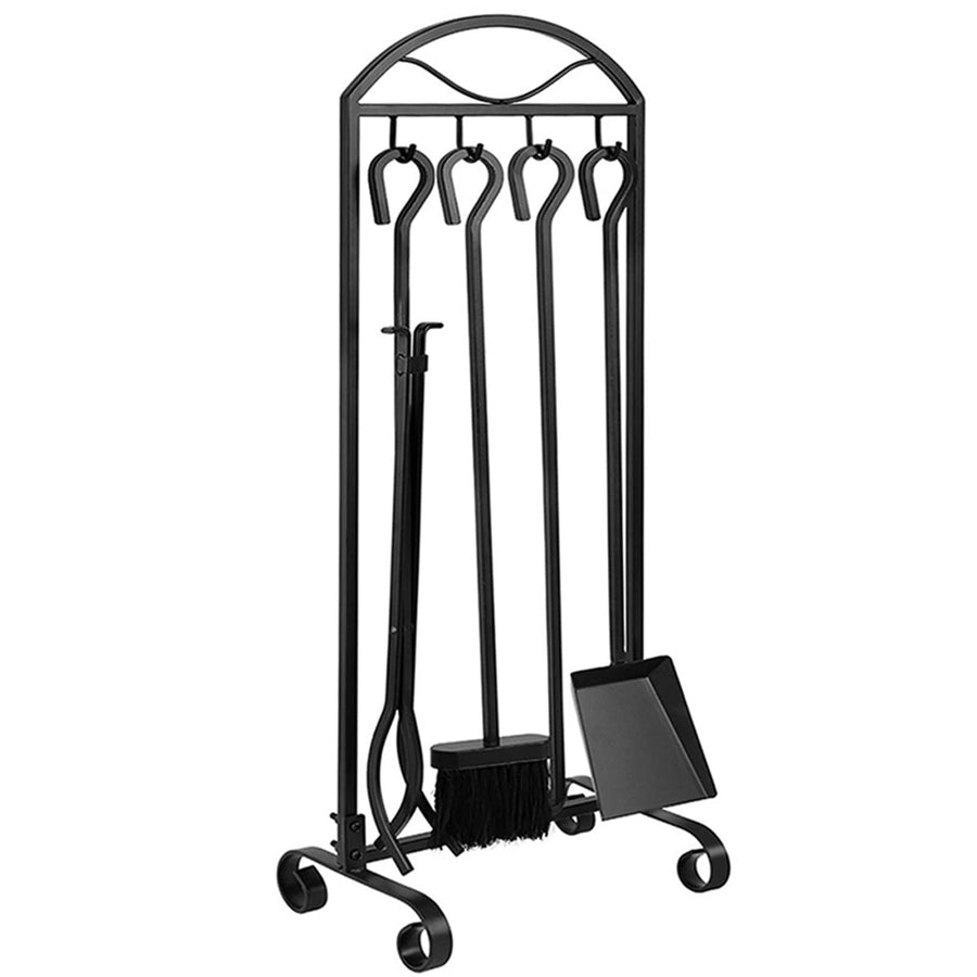 5-Piece Fireplace Tool Set, Hand-Forged Iron Hearth Accessories with Black Finish