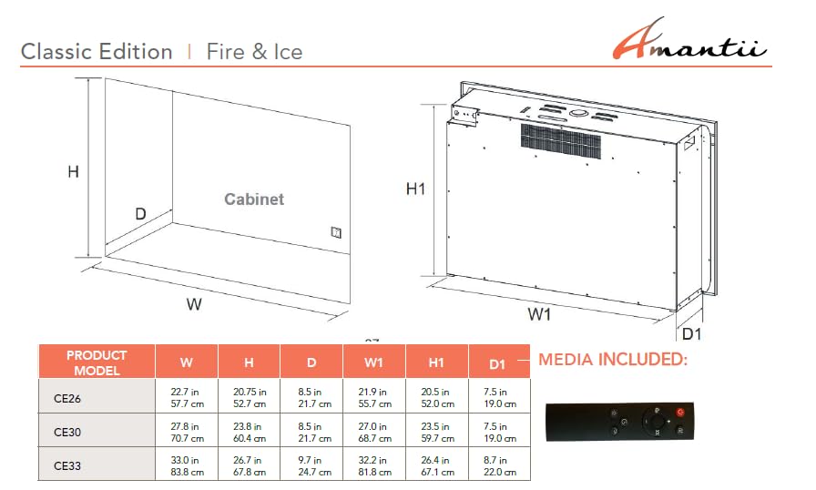 26" Electric Fireplace Insert with Infrared Heating, Wi-Fi App, Remote Control & Realistic Flame