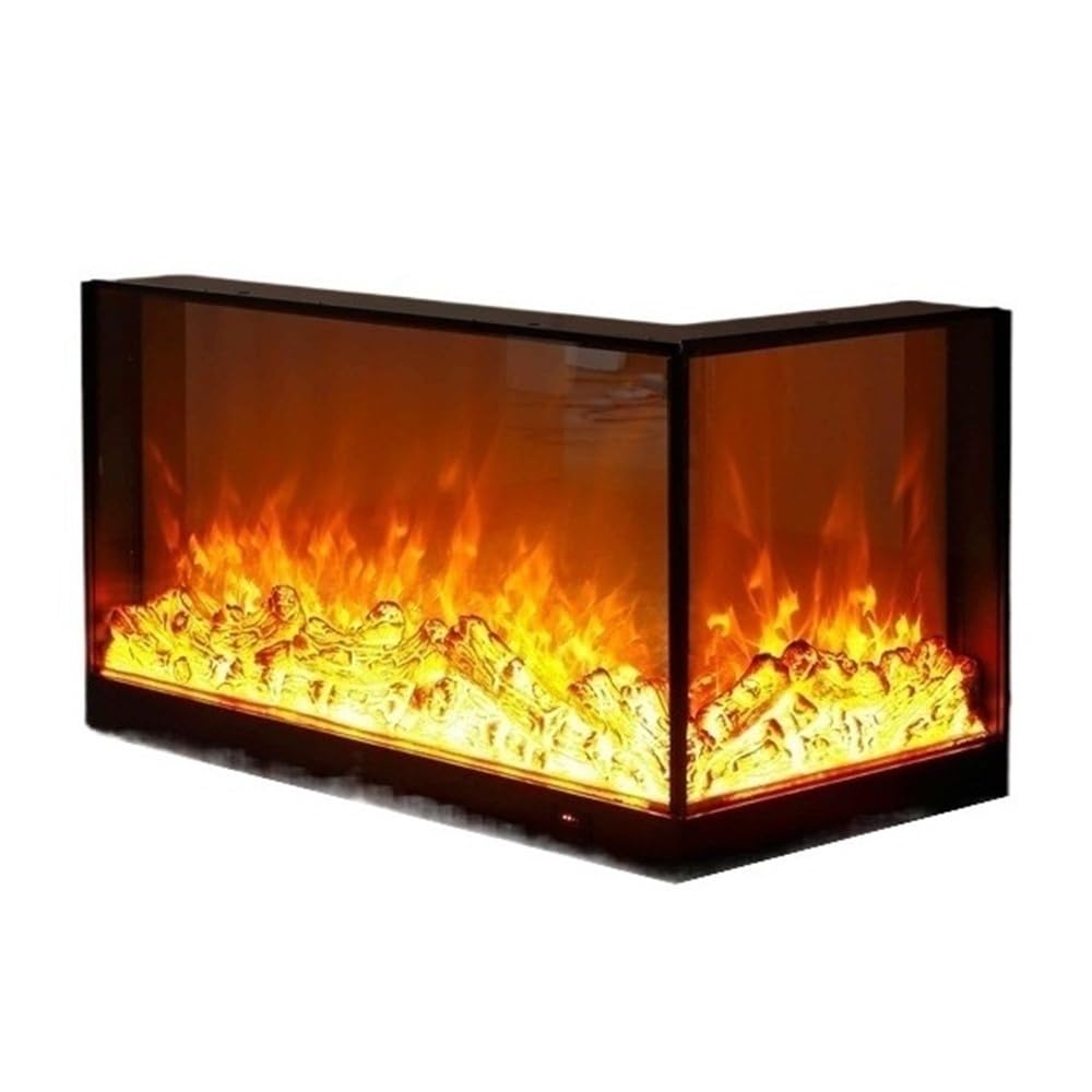 L-Shaped Electric Fireplace Insert with LED Flame & Remote Control, Wall-Mounted or Recessed Design
