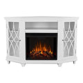 Solid Wood Corner Fireplace TV Stand with Remote Control, Adjustable LED Flame & 1500W Heater