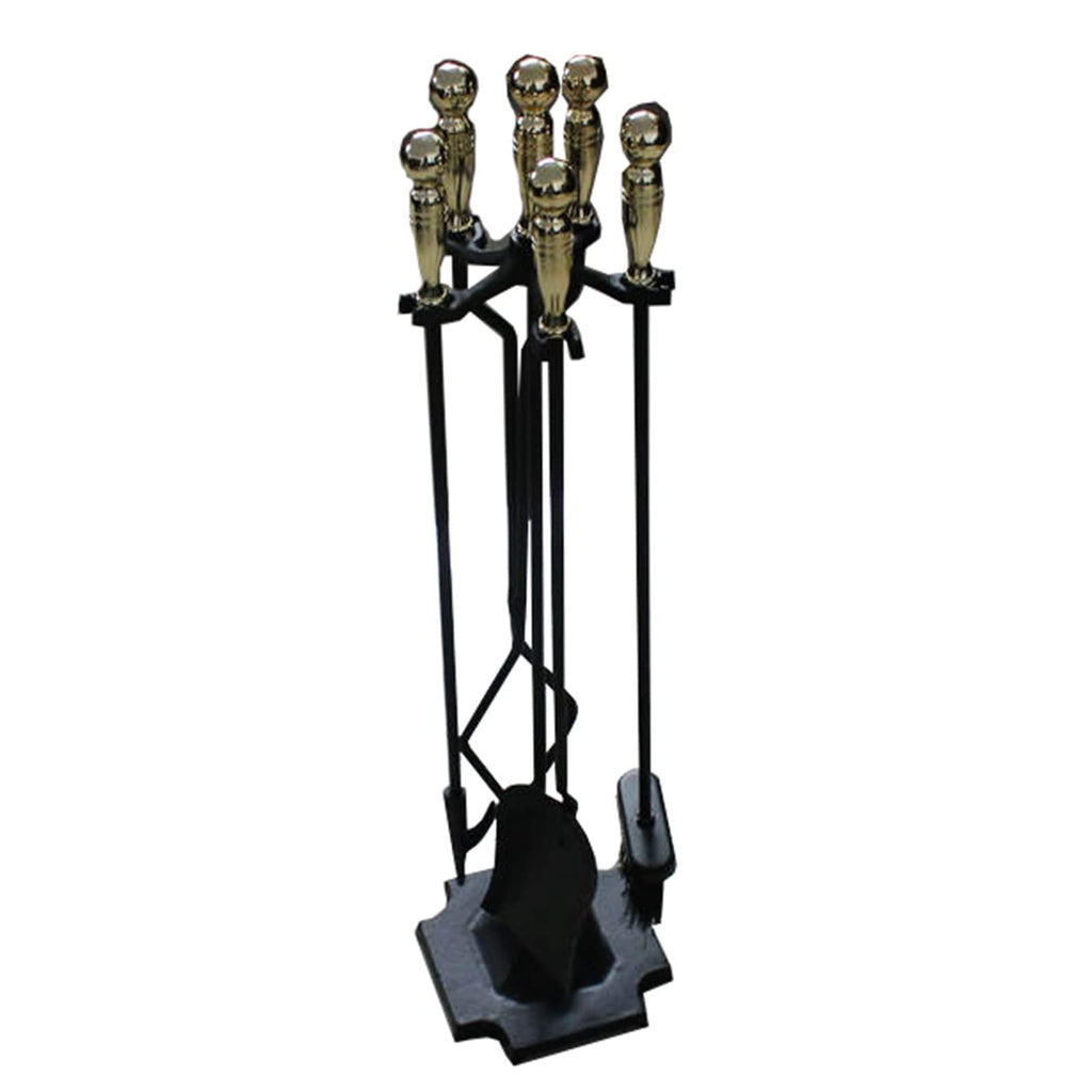 5-Piece Wrought Iron Fireplace Tool Set with Stand, Rust-Resistant Black Finish