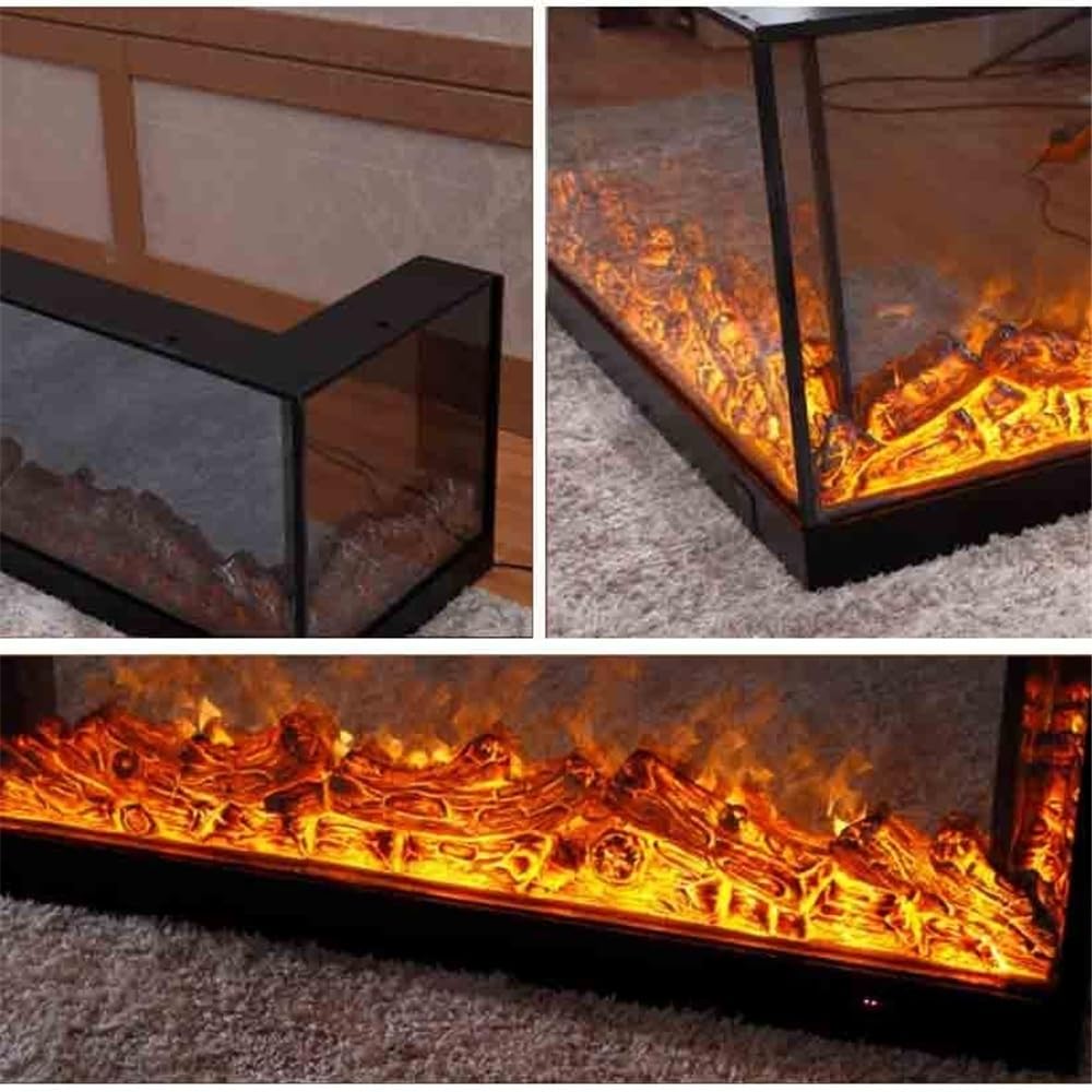 L-Shaped Electric Fireplace Insert with LED Flame & Remote Control, Wall-Mounted or Recessed Design