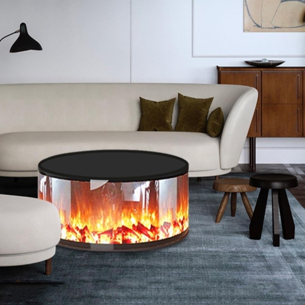 Cylindrical Electric Fireplace with Adjustable LED Flame & Remote Control, Freestanding/Recessed Design