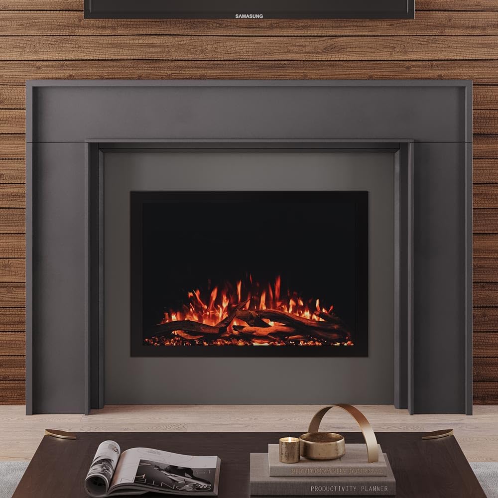 Modern Wood Fireplace Mantel Surround Kit with Shelf, Minimalist Poplar Design