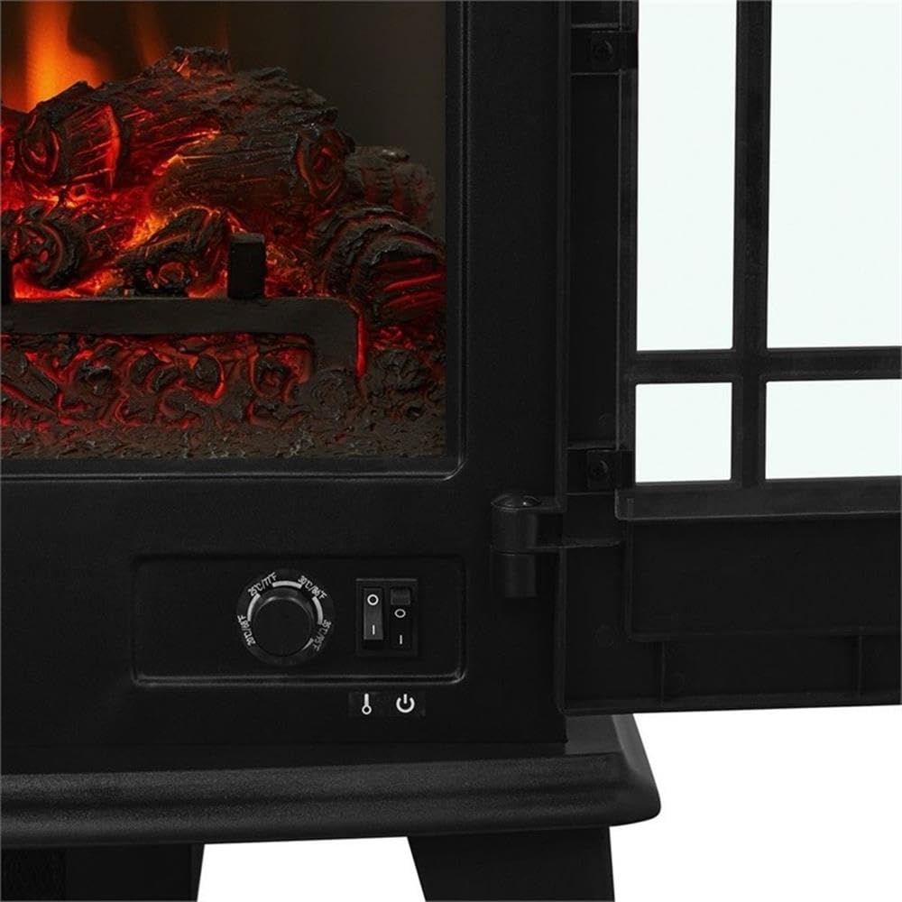 25" Electric Fireplace Stove with Realistic Log Flame Effect, Adjustable Thermostat & Auto Shut-Off
