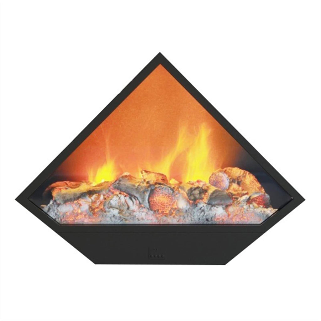 Triangular Steel Electric Fireplace with LED Realistic Flame, Decorative No-Heat Design
