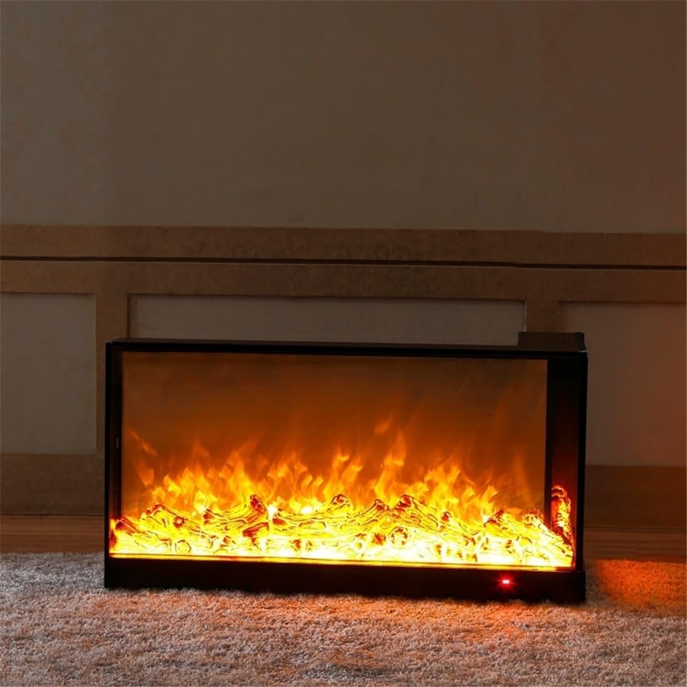 L-Shaped Electric Fireplace Insert with LED Flame & Remote Control, Wall-Mounted or Recessed Design