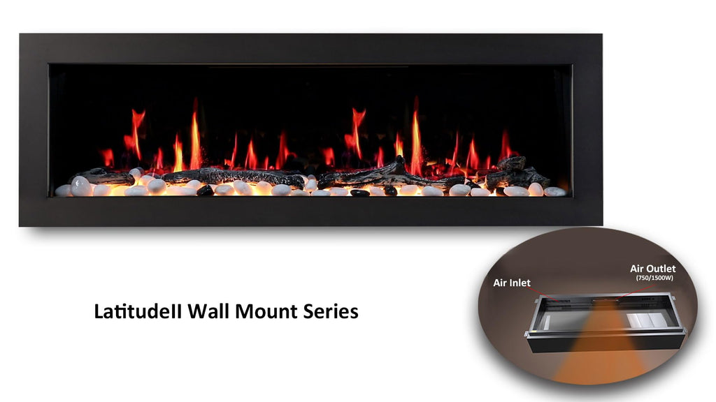 48" Wall-Mounted Electric Fireplace with Crackling Sound, App Control, Driftwood Logs & Remote, Black