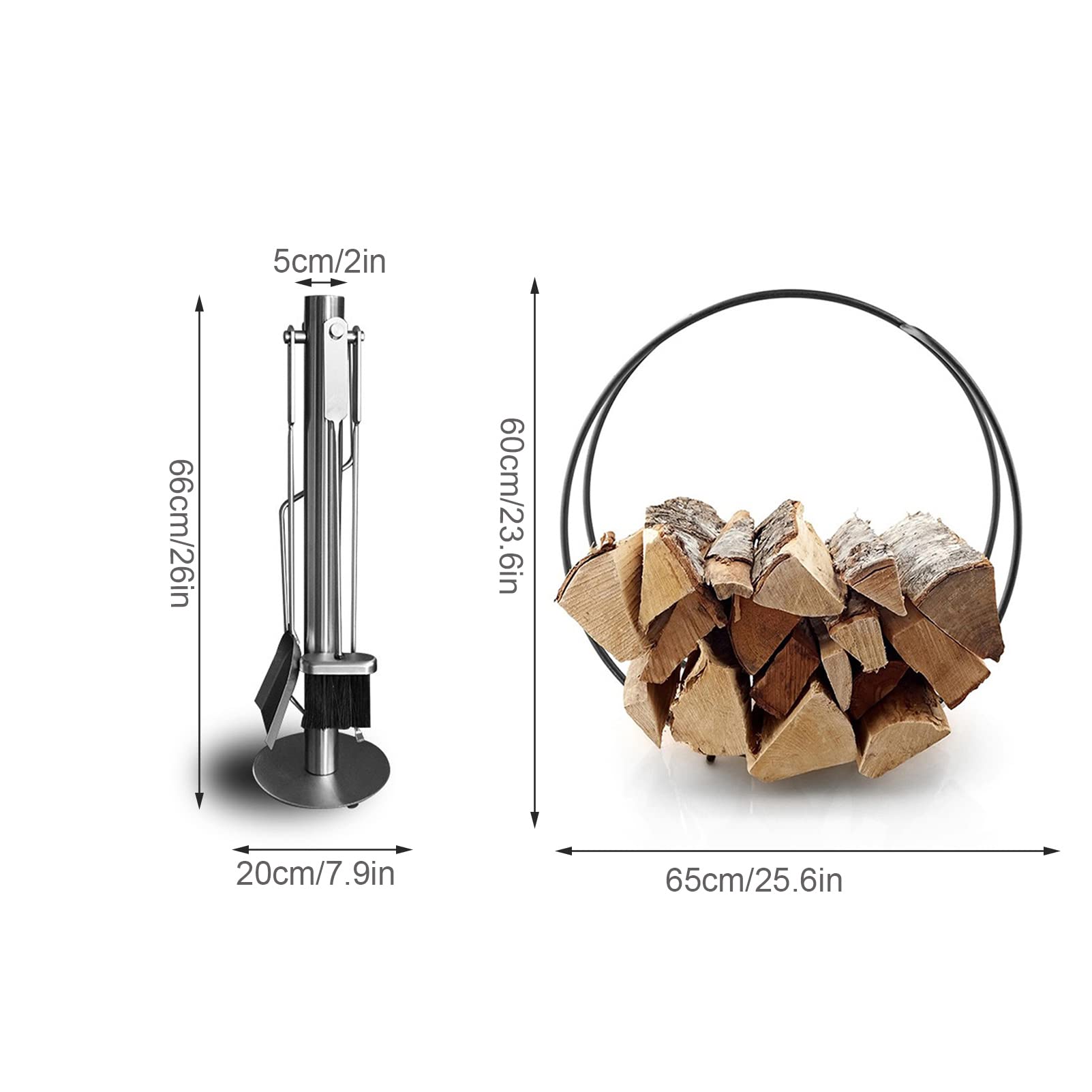 5-Piece Fireplace Tool Set, Wrought Iron Log Tools for Indoor & Outdoor Fireplaces