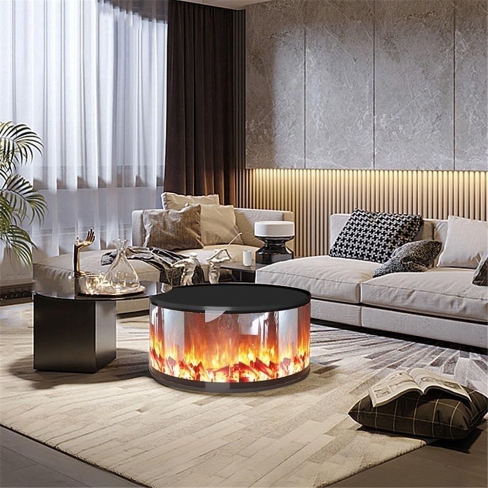 Cylindrical Electric Fireplace with Adjustable LED Flame & Remote Control, Freestanding/Recessed Design