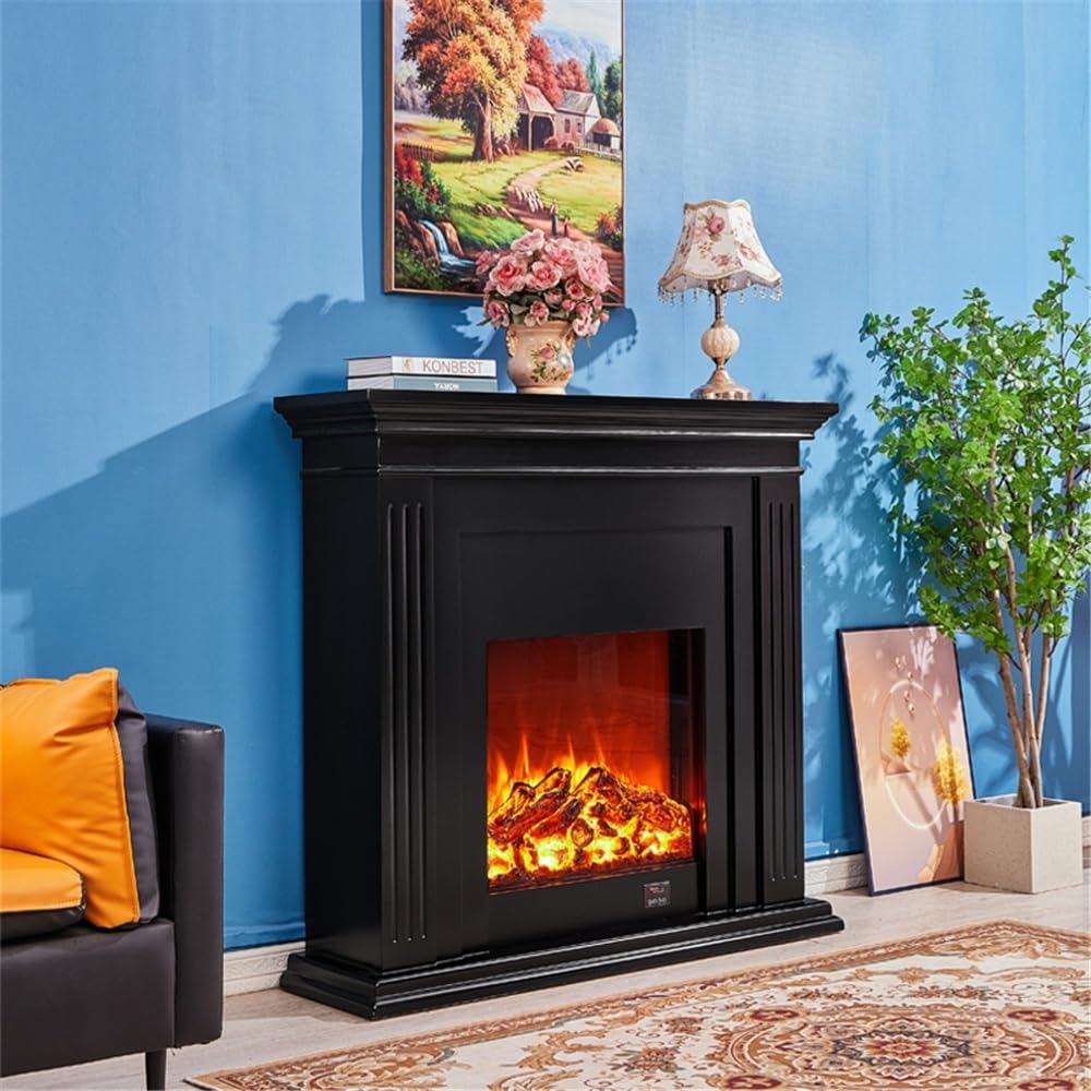 39.3"/47.2" Electric Fireplace with Mantel, Adjustable LED Flame & Freestanding Design