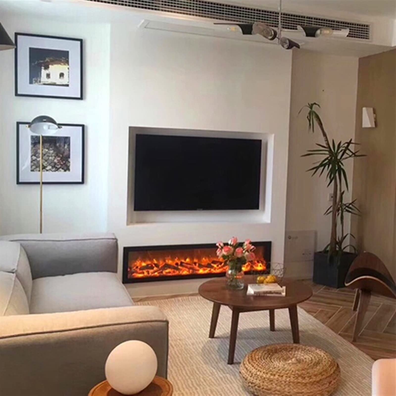 3D Water Vapor Electric Fireplace with Simulated Flame, Recessed 31–59 Inch