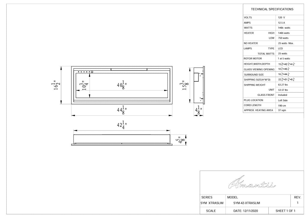 42" Slim Smart Electric Fireplace with Wi-Fi, Touch Control & Adjustable Flames, Indoor/Outdoor Use