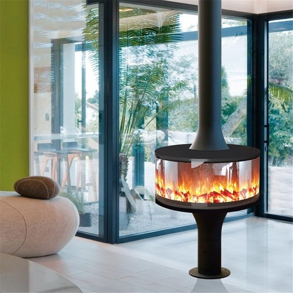 Cylindrical Electric Fireplace with Adjustable LED Flame & Remote Control, Freestanding/Recessed Design