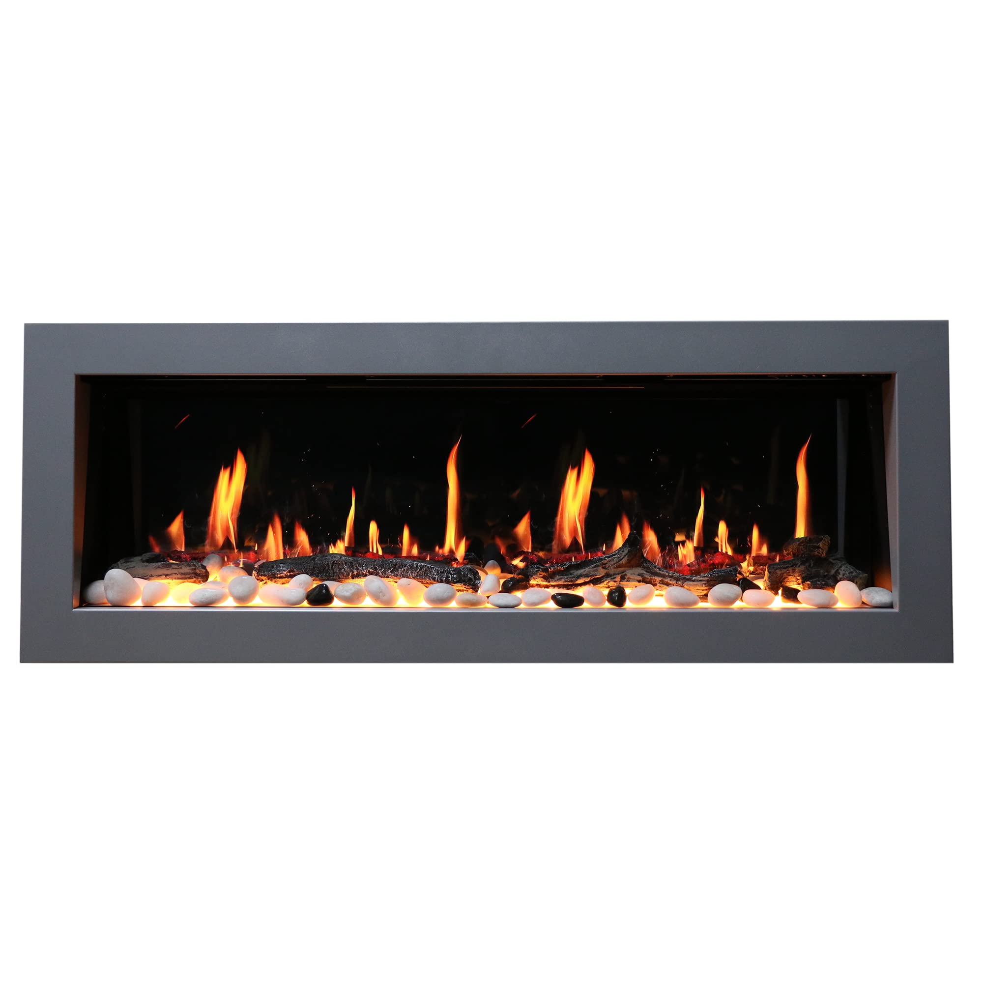 48" Wall-Mounted Electric Fireplace with Crackling Sound, App Control, Driftwood Logs & Remote, Black