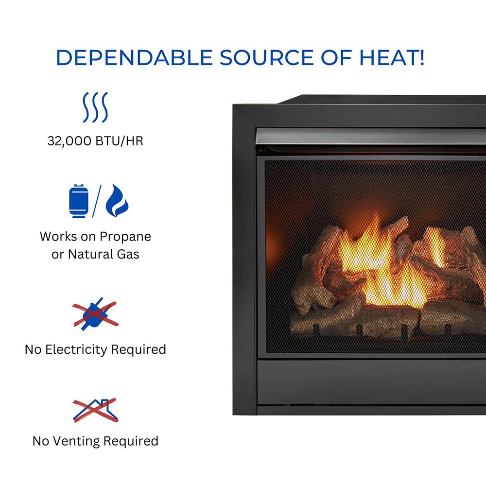 32,000 BTU Dual Fuel Ventless Gas Fireplace Insert with Remote Control