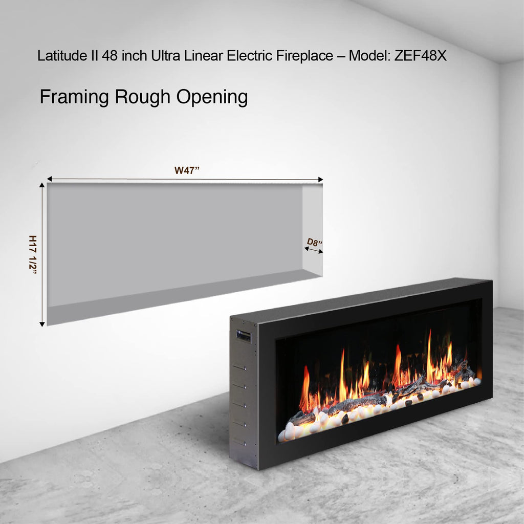 48" Wall-Mounted Electric Fireplace with Crackling Sound, App Control, Driftwood Logs & Remote, Black