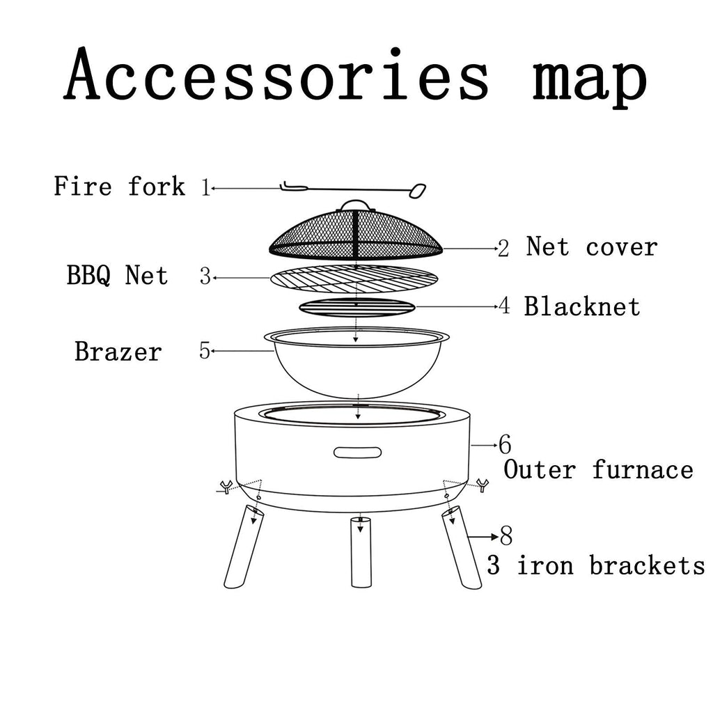 Outdoor Fire Pit Grill with BBQ Grate, Tabletop Heating & Cooking Design for Patio and Camping