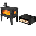 Wood-Burning Stove with Dual Viewing Windows, 4-Leg Design & Thermostat, Black
