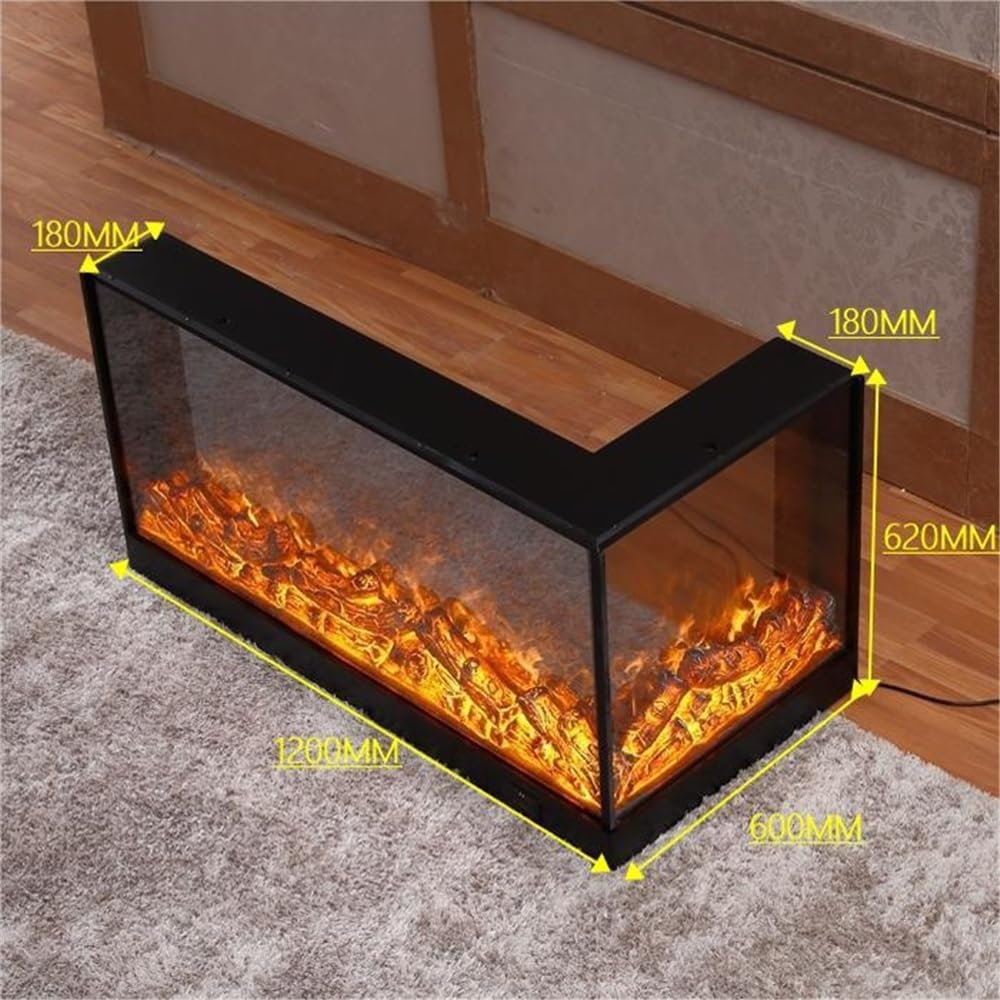 L-Shaped Electric Fireplace Insert with LED Flame & Remote Control, Wall-Mounted or Recessed Design
