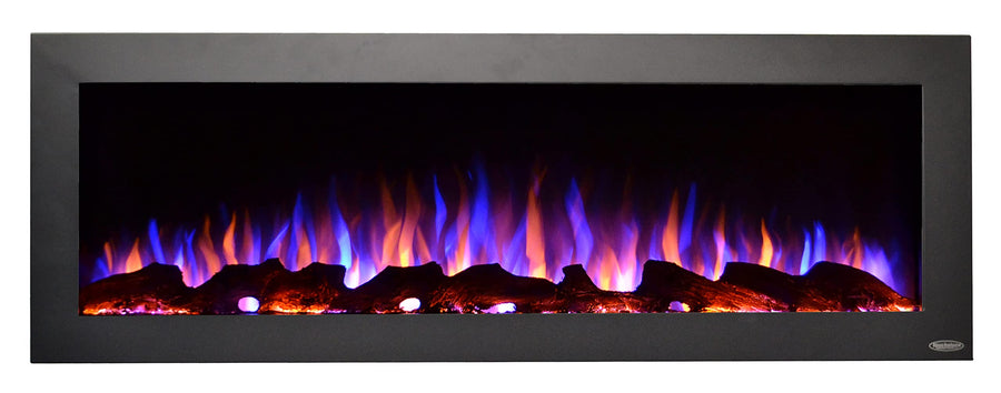 50" Indoor/Outdoor Decorative Electric Fireplace, Recessed or Wall Mount, 3-Color Flame Effect & Log/Crystal Set