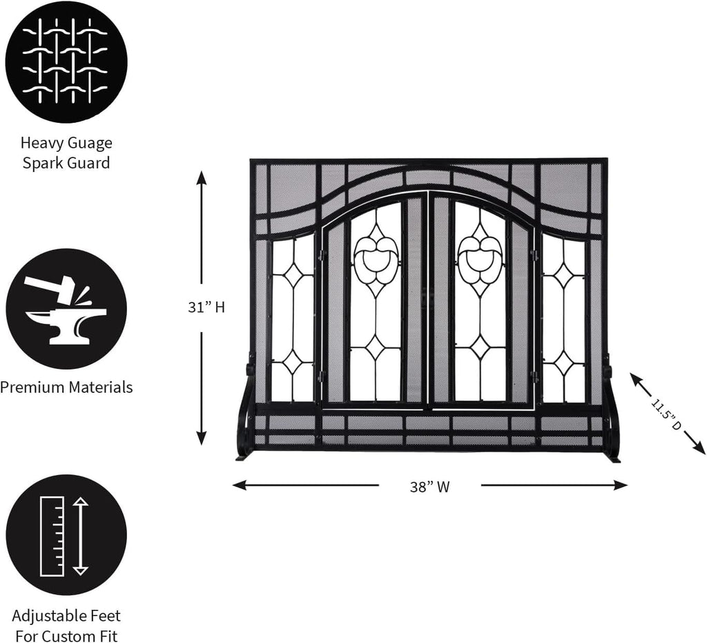 Plow & Hearth Floral Fireplace Screen with Doors