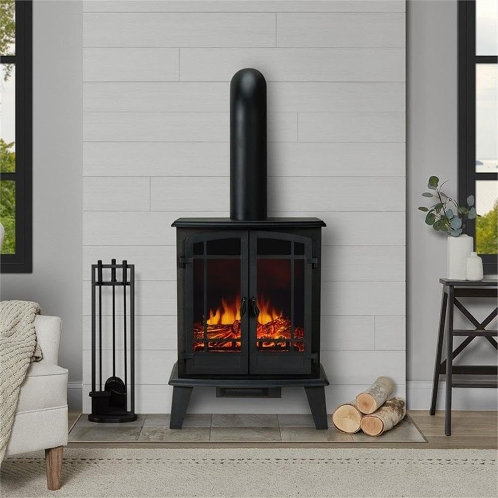 25" Electric Fireplace Stove with Realistic Log Flame Effect, Adjustable Thermostat & Auto Shut-Off