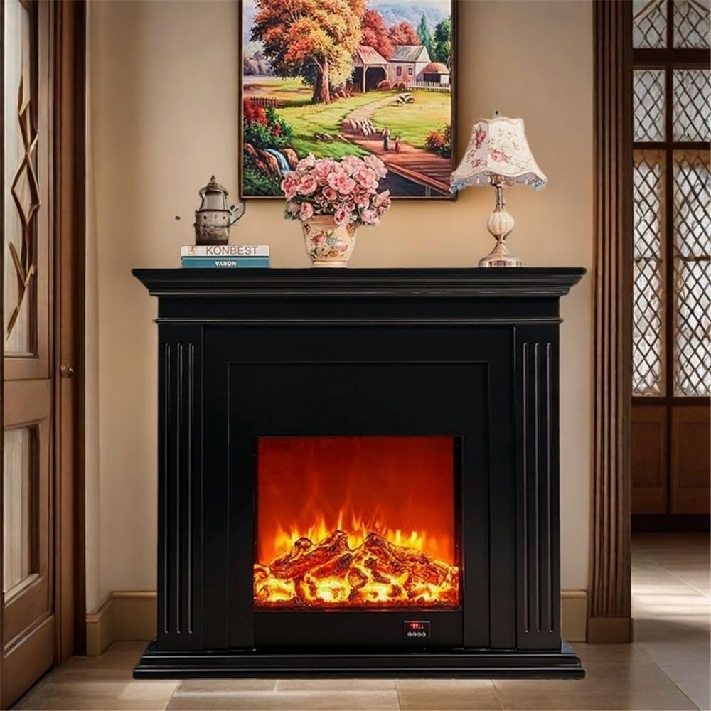 39.3"/47.2" Electric Fireplace with Mantel, Adjustable LED Flame & Freestanding Design