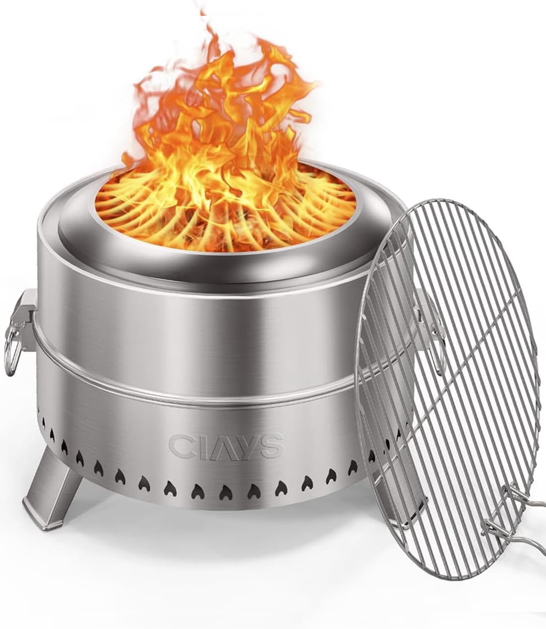 17" Smokeless Wood-Burning Fire Pit with Grill Rack, Fire Poker & Carry Bag