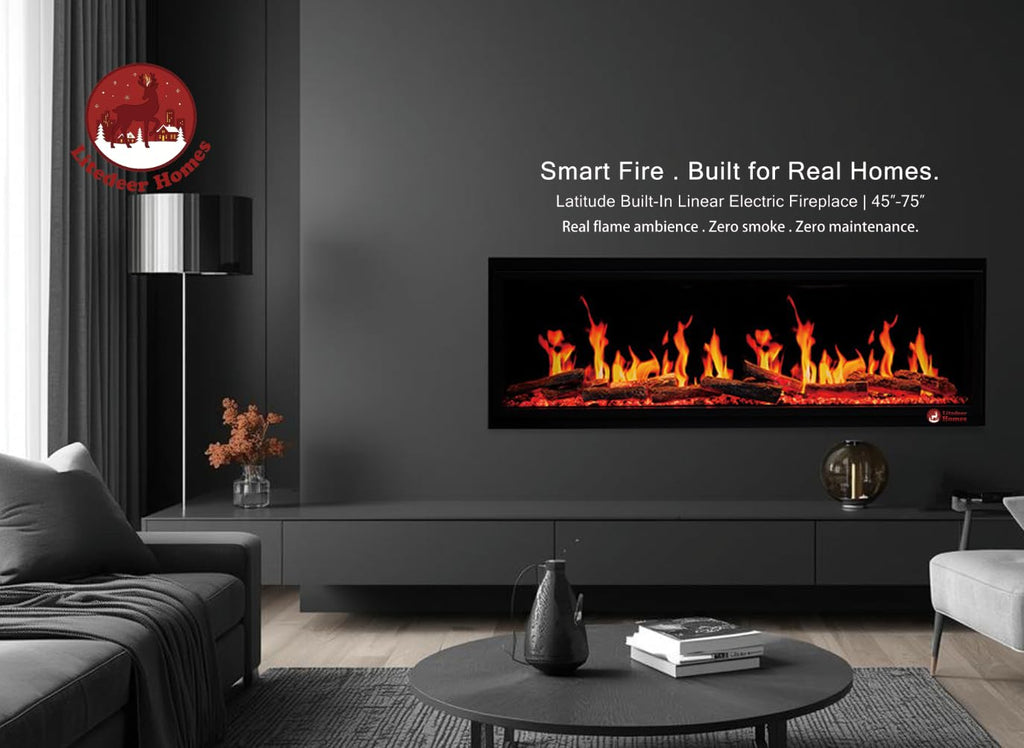 55" Smart Linear Electric Fireplace with App Control & Fire Sounds, Black