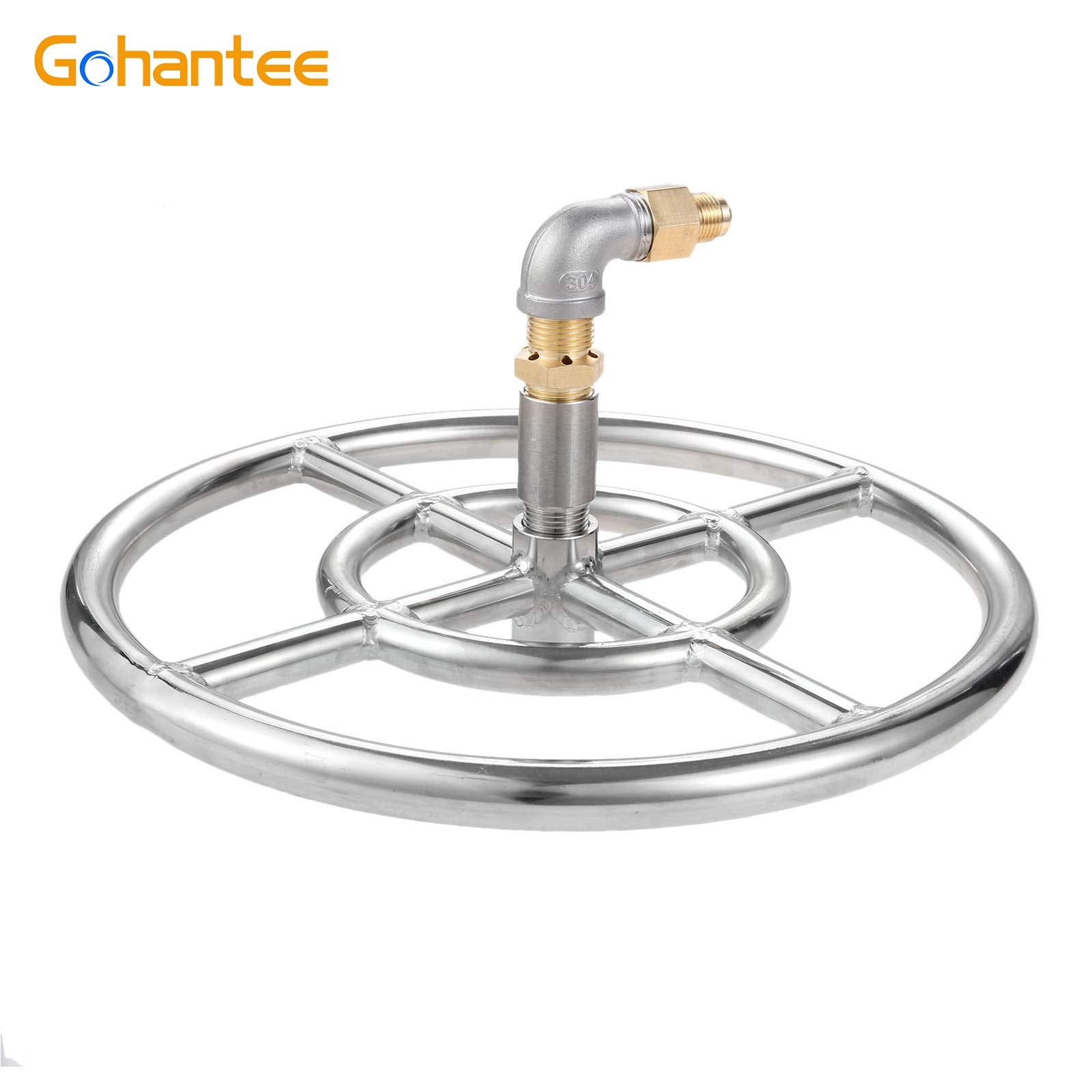 12" Stainless Steel Fire Pit Burner Kit with Valve Assembly, Propane Gas, 90,000 BTU