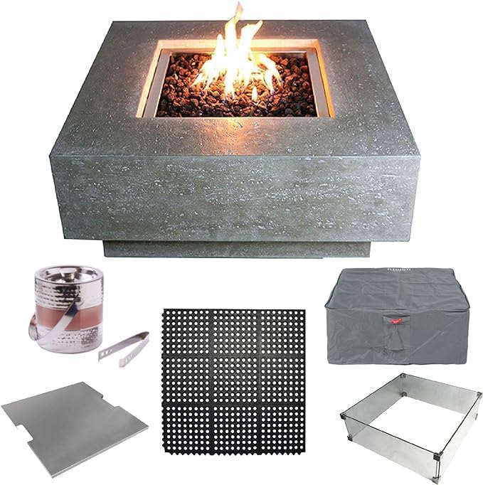 Square Outdoor Fire Pit Table with Canvas Cover & Lava Rocks for Patio and Backyard Use