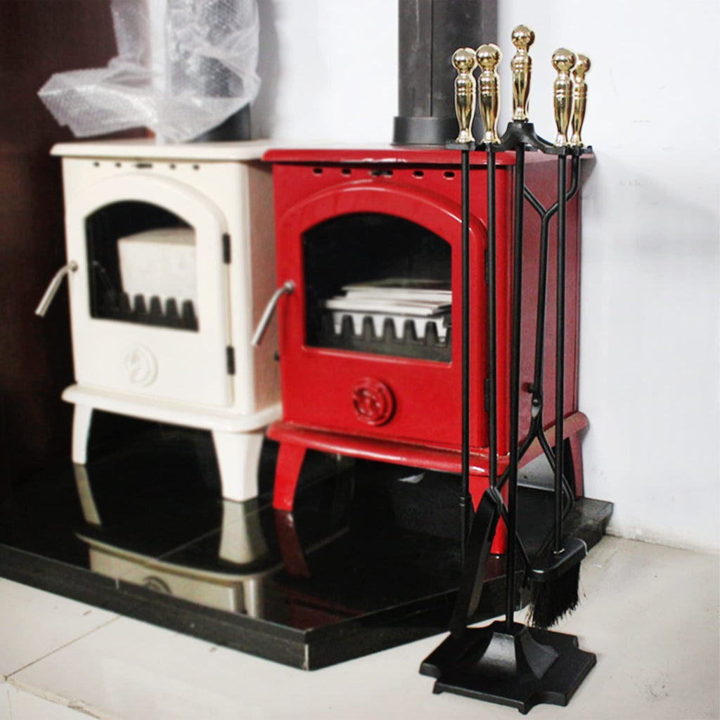 5-Piece Wrought Iron Fireplace Tool Set with Stand, Rust-Resistant Black Finish