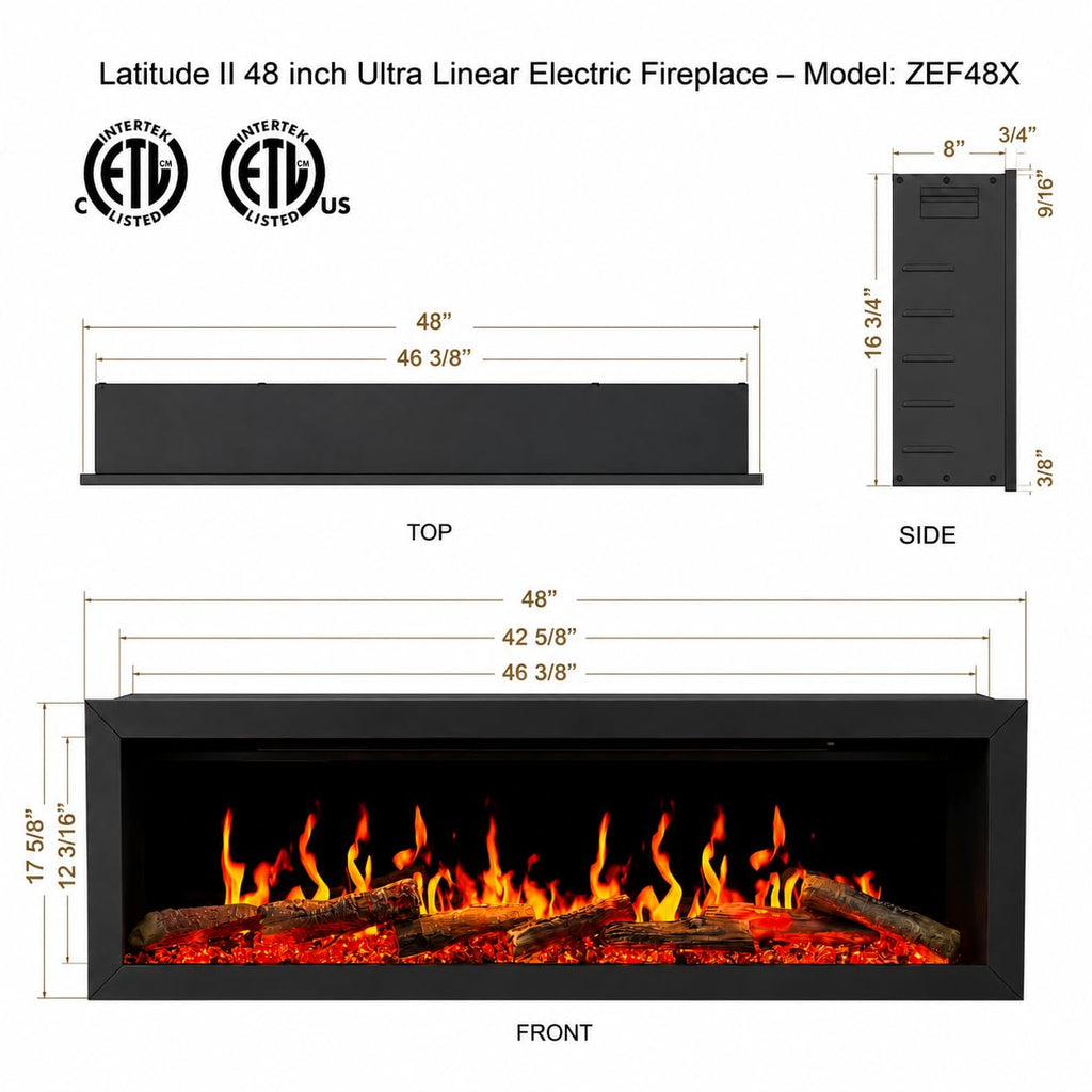 Ultra-Slim Electric Fireplace with Multi-Flame LED, Driftwood Logs, River Rocks & App Control 45"