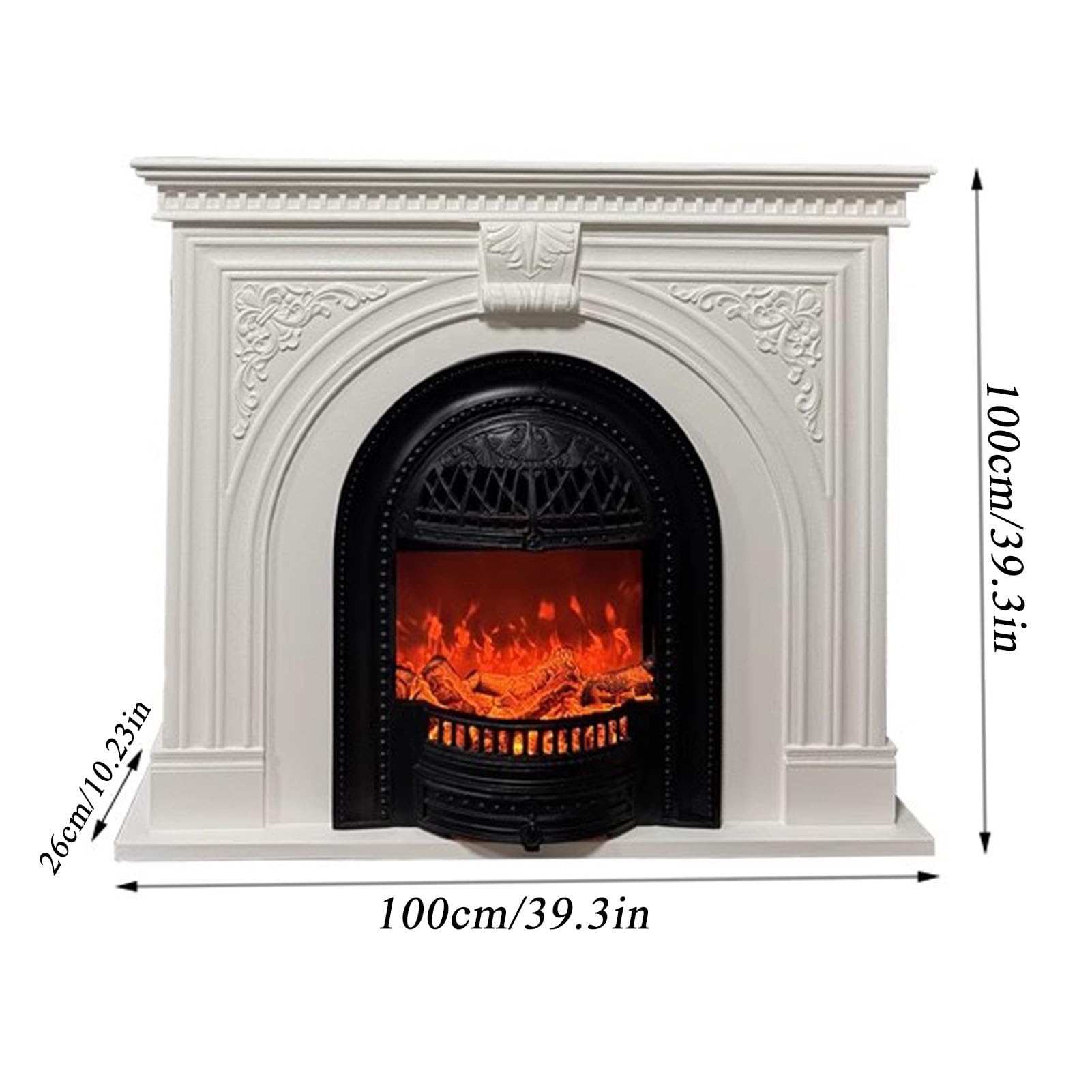 European Carved Fireplace Storage Cabinet with Simulated Flame & Heating Function